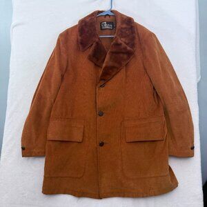 Vintage Sear Corduroy Coat Mens 44 Brown Faux Fur Fleece Line